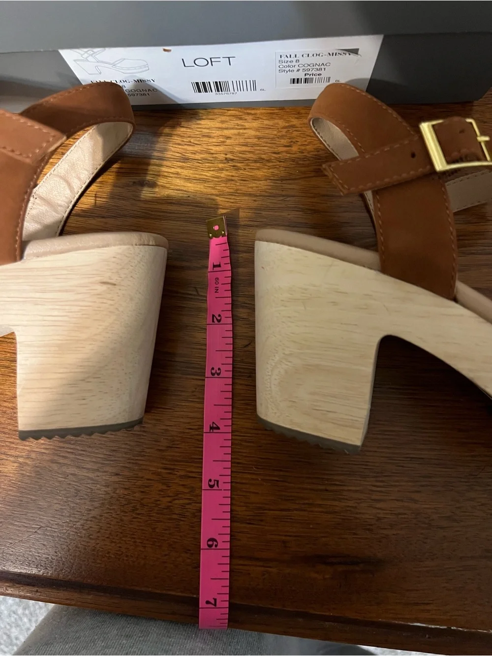 LOFT Cognac Suede Platform Sandals with Wood Block Heel